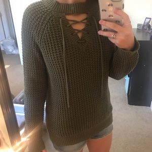 Francesca’s Olive lace up sweater